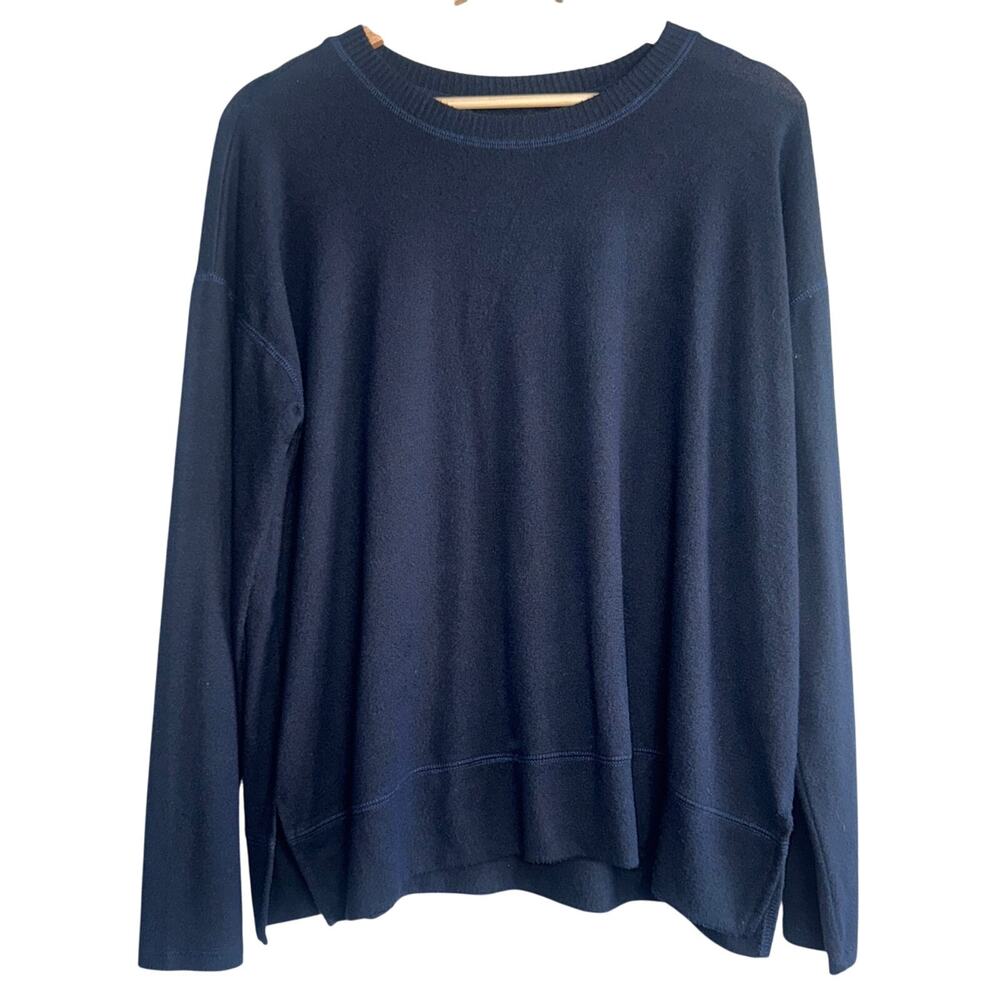 Lucky Brand Navy Blue Sweater Medium Soft Knit Viscose Blend Loose Fit